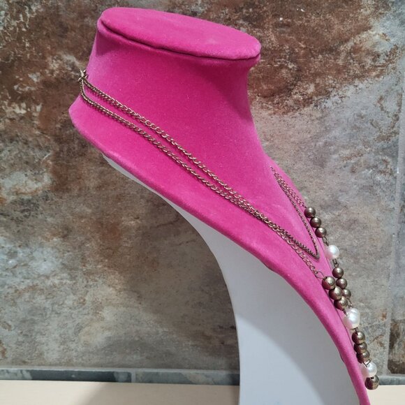 Two Strand Layered Chain and Bead Necklace - Picture 10 of 11